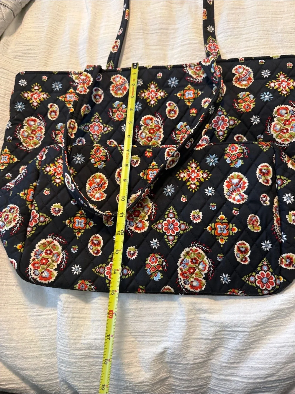 Vera Bradley Black Quilted Floral Tote with Multicolor Medallions